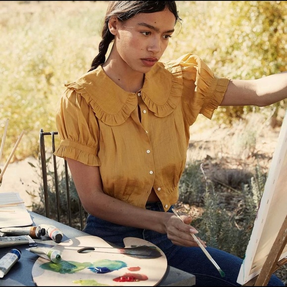 Doen Tops - Doen Mustard Yellow Ruffled Blouse